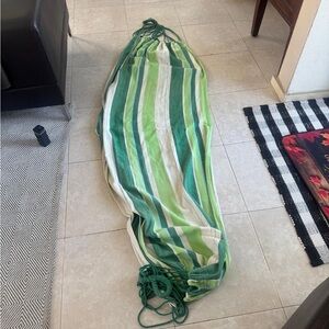 Green and White Striped Hammock